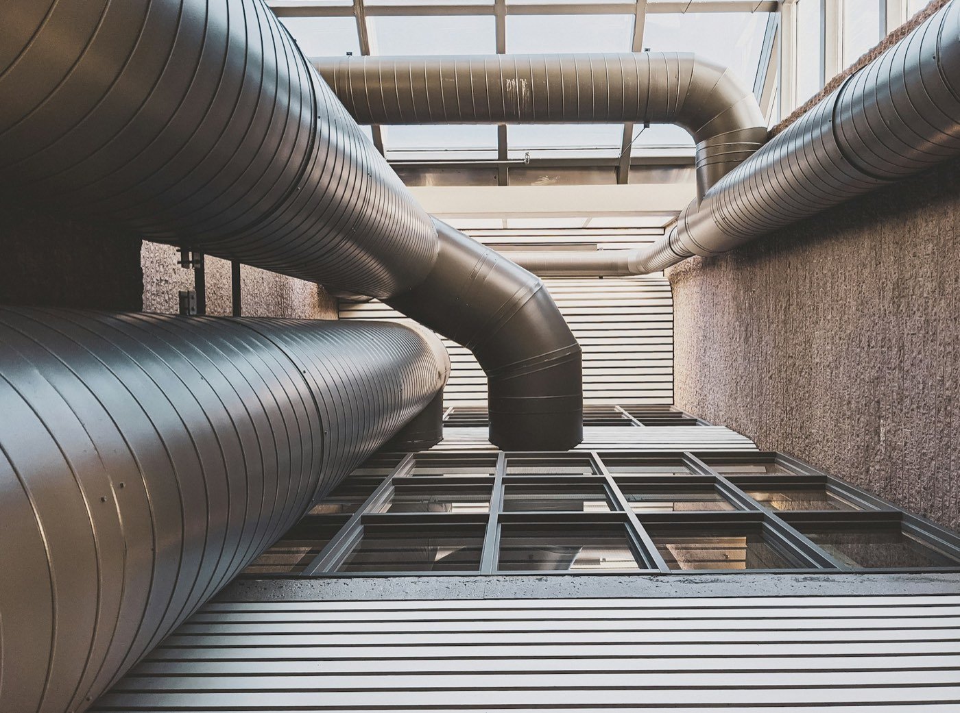 Insulated HVAC ductwork running through a building